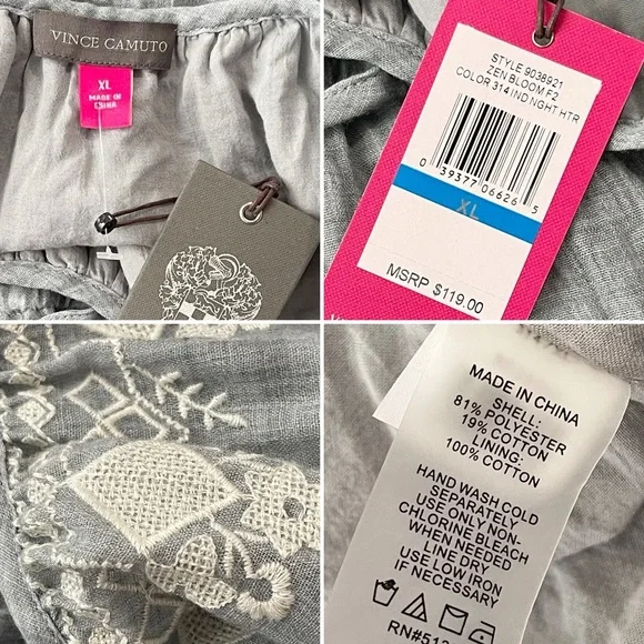 NWT Vince Camuto Embroidered Floral Chambray Dress Zen Bloom XL - Picture 6 of 8